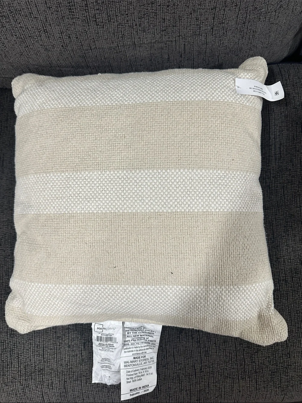 Mainstays Cream & White Striped Woven Accent Pillow 18x18 in